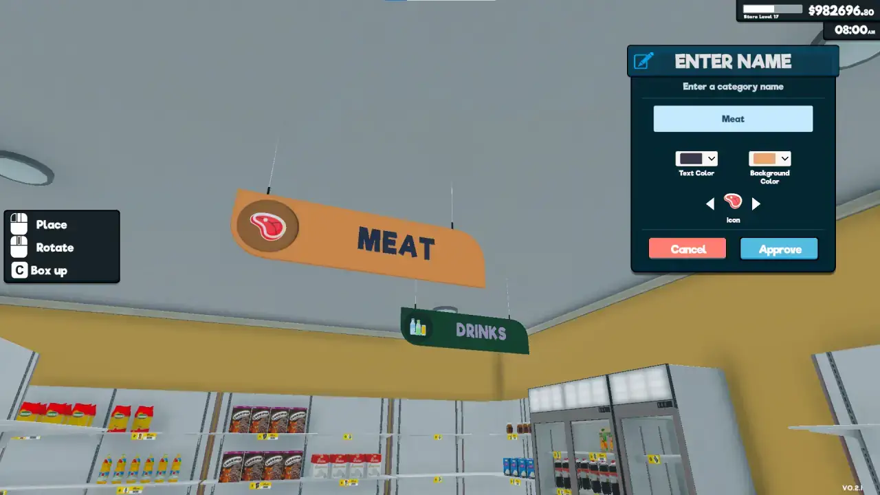 Supermarket Simulator V0.2.1 jetzt draußen - Beispielbild Hängeschilder